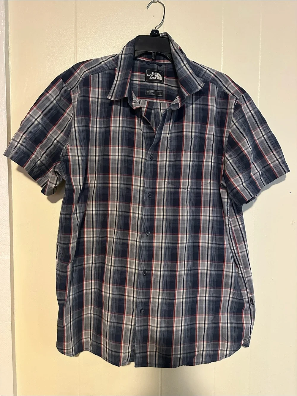 The North Face Men’s Navy and Red Plaid Short-Sleeve Button-Up Shirt